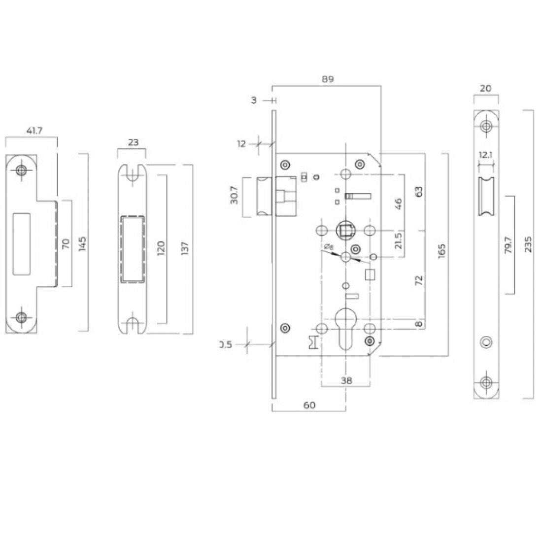 Briton 5740 DIN Latch Case 60mm Backset